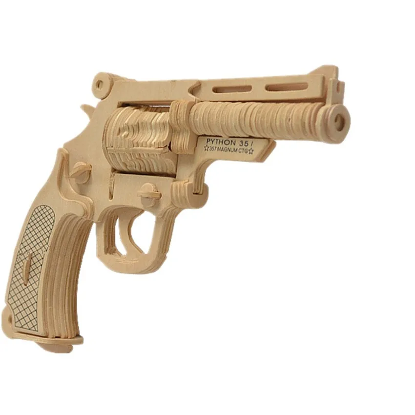 3D Wooden Revolver Gun Army Fans Military Enthusiasts Jigsaw Puzzle Toy For DIY Handmade Puzzles Weapon Educational Wooden Toys