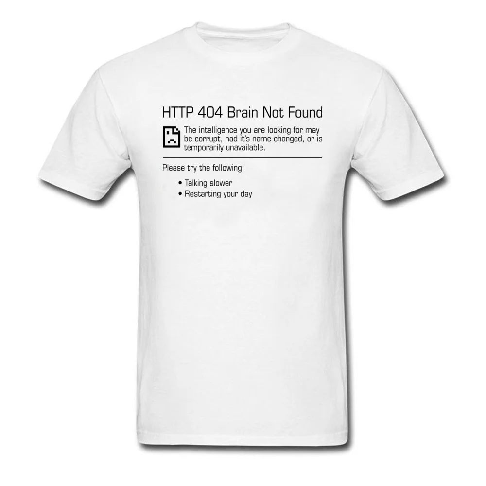 Special 404 Brain Not Found Leisure Short Sleeve Tshirts VALENTINE DAY Crew Neck 100% Cotton Tees for Students T-shirts Hip hop 404 Brain Not Found white