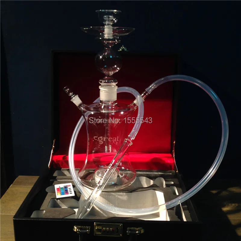 C.greattech hookah with leather case which is Led light glass hookahin
