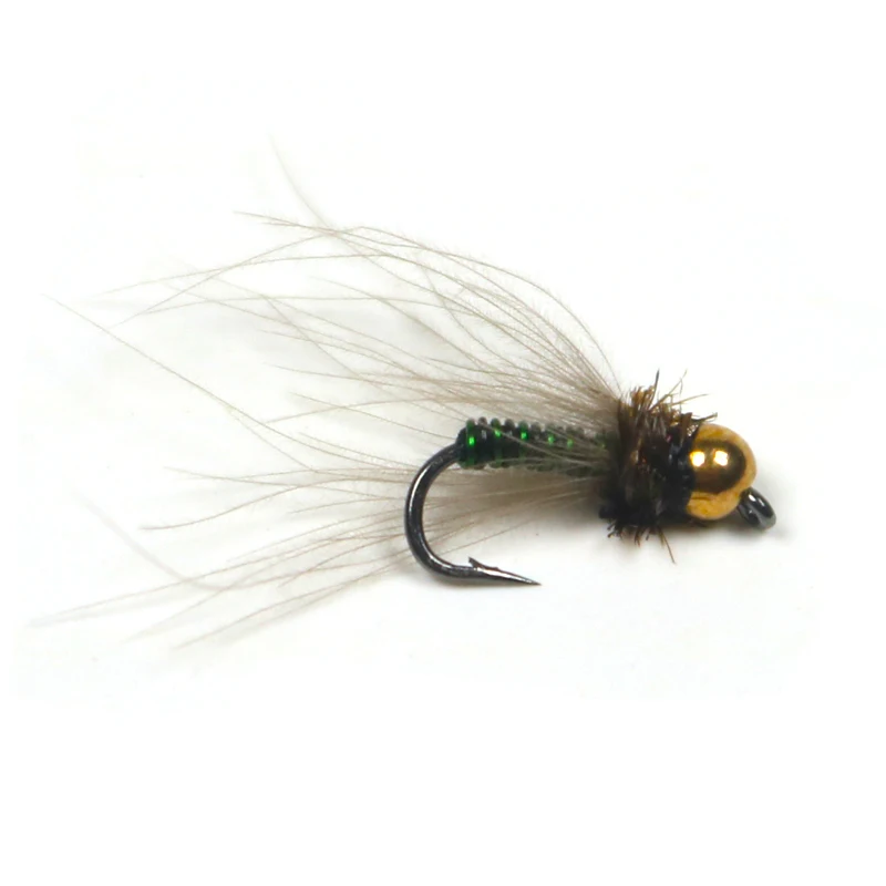 6PCS Brass Bead Head Green & Black Brassie Midge Nymph Fly Trout Fly