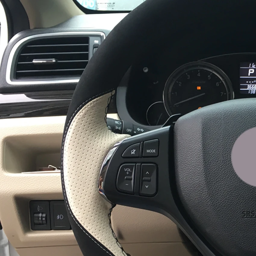 Черная замша бежевый кожаный руль автомобиля Обложка для Suzuki Alivio