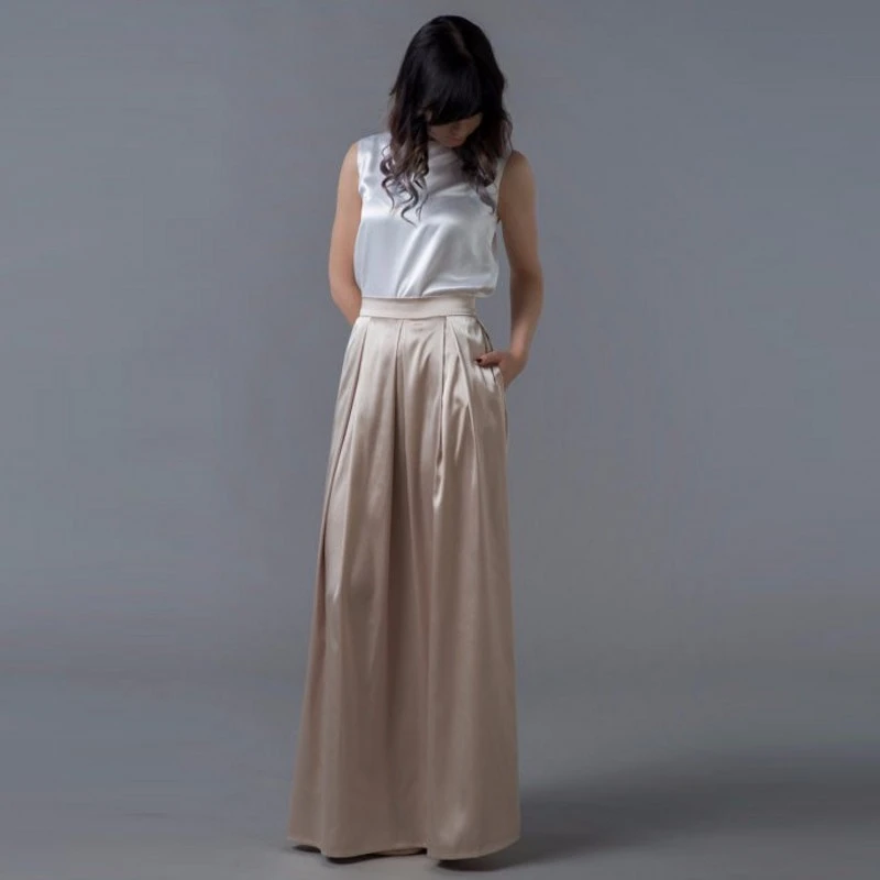 Champagne satin maxi skirt Clearance
