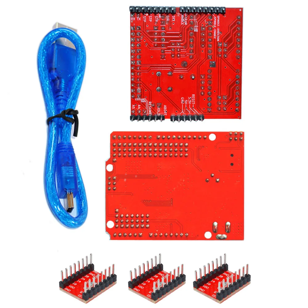 3D комплект с 3DV2 + красный UNO baord + три штуки 4988 + 30 см прозрачный синий usb-накопитель для 3D-принтера