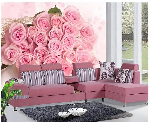 New Large Wallpaper Custom Rose Pink Roses Tv Wall Mural New Large Wallpaper Custom Rose Pink Roses Tv Wall Mural Paper Papel De Parede Stickers Free Shipping8415