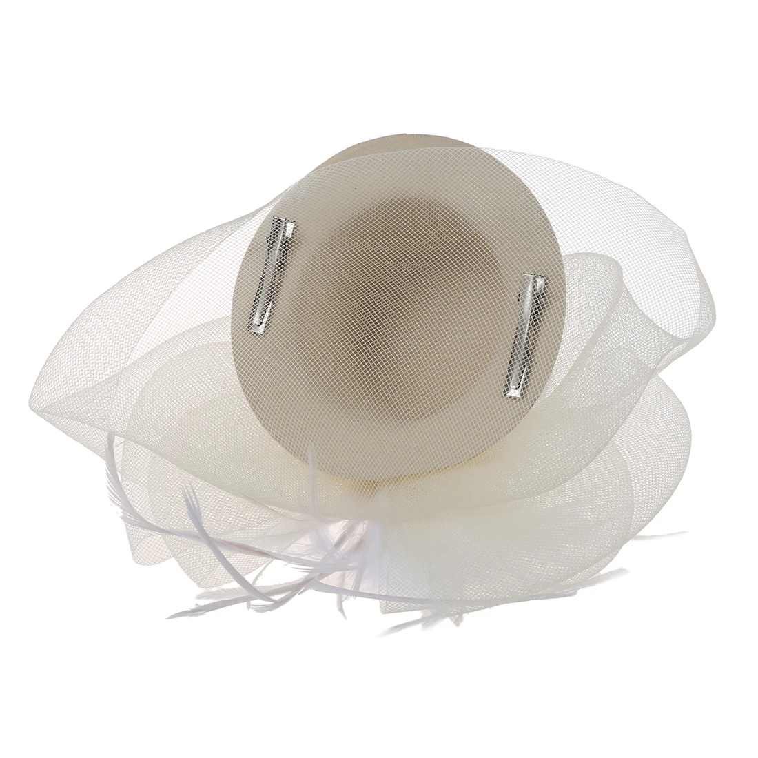 

New Cream Feather Mini Top Hat Organza Mesh Hair Clip Veil Fascinator Bridal Wedding