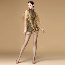 Новое платье для бальных танцев, костюм самбы для женщин, сексуальное леопардовое платье для сальсы с кисточками, платье для ночного клуба, джазовый танец