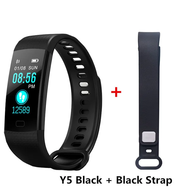 Bluetooth умный Браслет цветной экран Y5 Smartband монитор сердечного ритма измерения артериального давления для мужчин t фитнес-трекер Смарт-часы для мужчин - Цвет: Add Black Strap