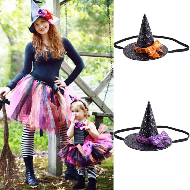 

Witches Hat Halloween Adult Child Black Witches Hat Fancy Dress Hair Band Kids Halloween Fedoras