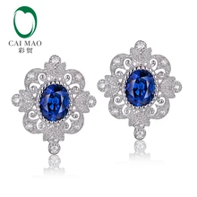 CaiMao Vintage 0.92ct Blue Sapphires 0.11ct Round Diamond 14kt White Gold Retro Earrings For Women цена CaiMao Vintage 0.92ct Blue Sapphires 0.11ct Round Diamond 14kt White Gold Retro Earrings For Women цены онлайн
