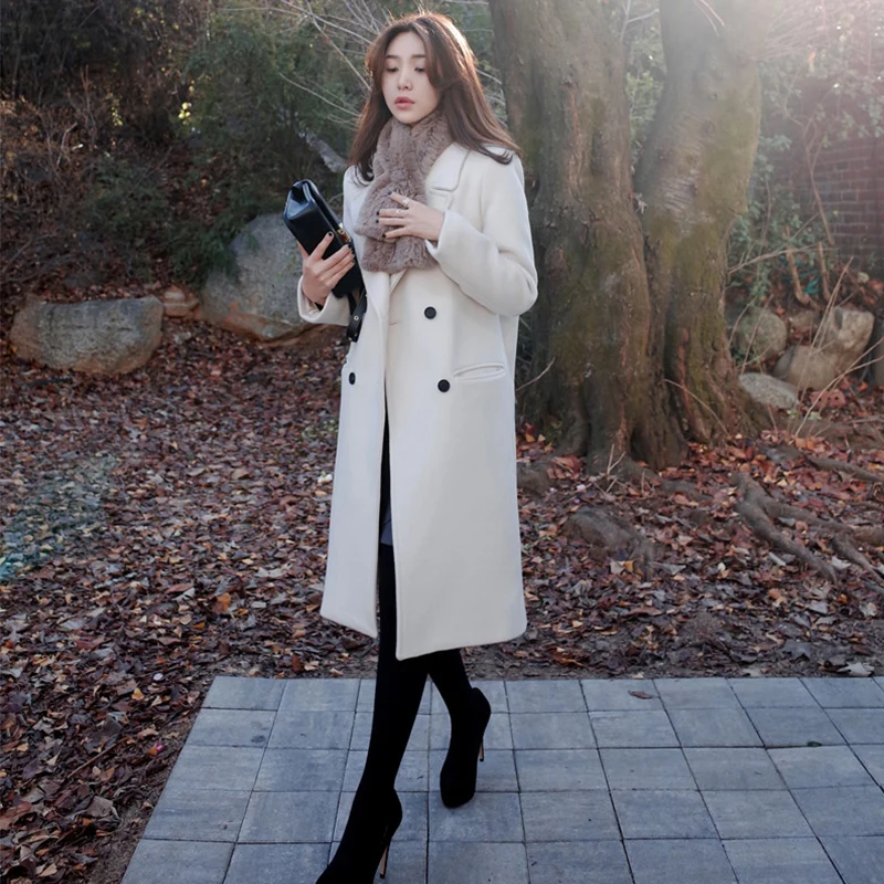 

2017 Korean Style Women Winter Solid Long Straight Woolen Trench Overcoat Lady Autumn Elegant Loose Coats Students Wool Office