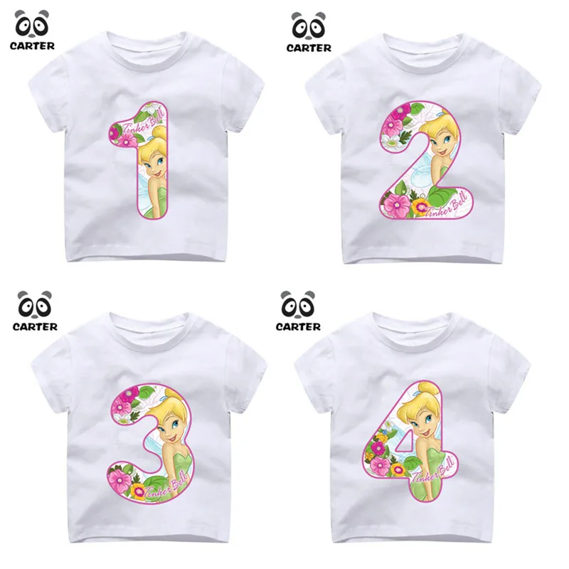 

Happy Birthday Fairies Number 1~9th Print T-shirts for Gir,Children's Kawaii Cartoon Princess Number Tshirt Baby Top Kid Clothes