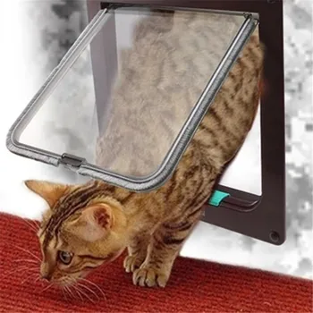 

4 Ways Lockable Dog Cat Kitten Door Security Flap Door ABS Plastic S/M/L Animal Small Pet Cat Dog Gate Door Pets Supplies