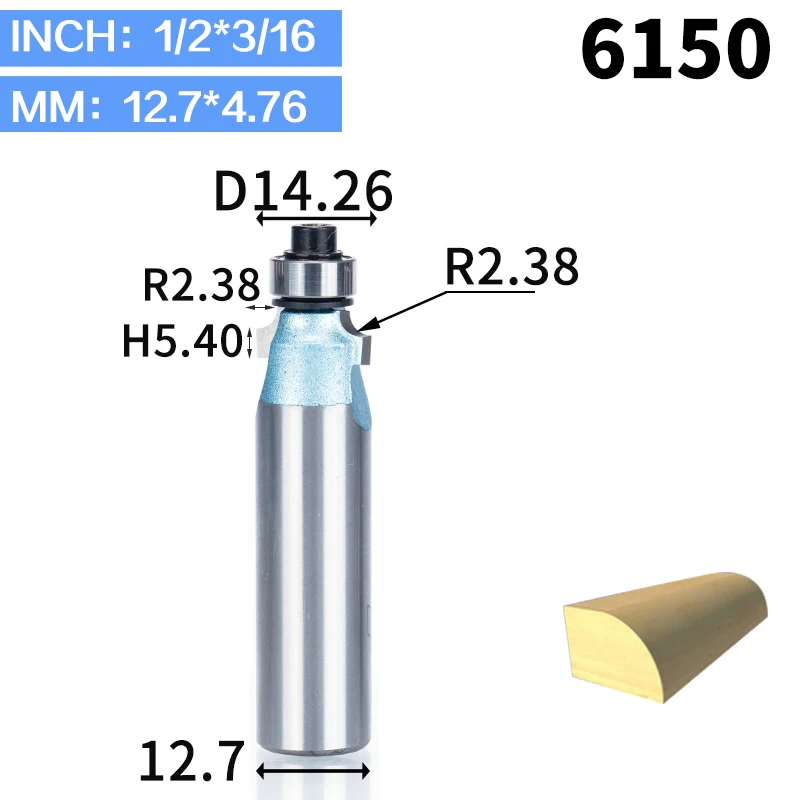 1 шт. круглые фрезы для дерева, деревообрабатывающий инструмент, промышленный концевой подшипник, Фрезерный резак, угловой круглый над бит - Длина режущей кромки: 6150