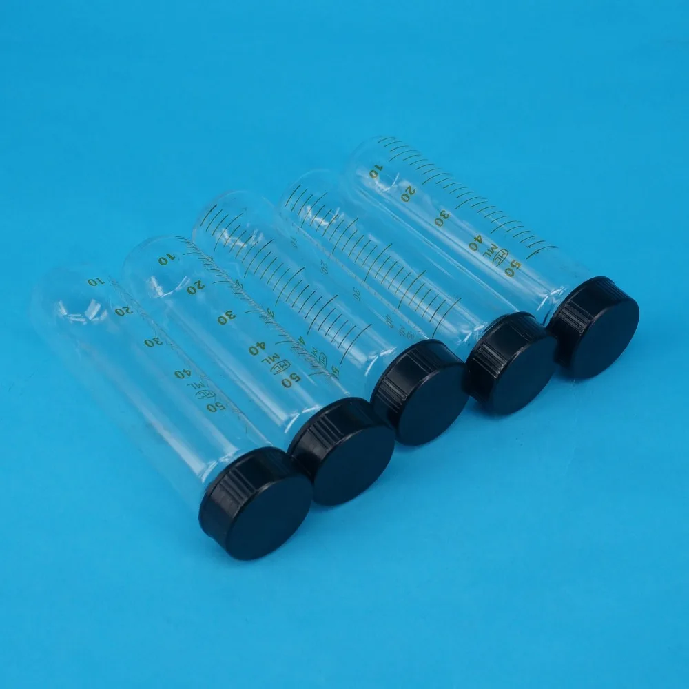 Lot(5) 50ml 30x105mm Clear Glass Test Tube Round Bottom Graduated with Screw Cap