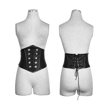 

Steampunk Military Uniform Black Sexy Bodycon Slim Girdle Pu Leather Women Corsets Gothic Style Hollow Out Corsets