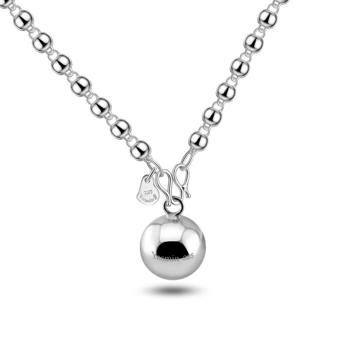 Simple sterling silver ball pendant Charming lady silver long beads