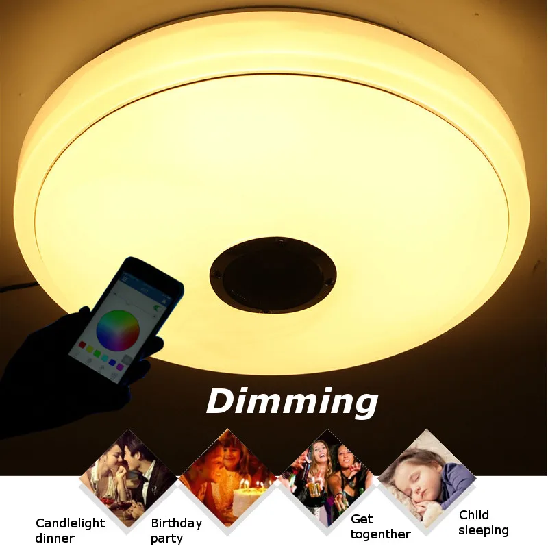 

Smuxi RGB 48W LED bluetooth Music Speaker Flush Mount Ceiling Light Fixture AU Plug LED Ceiling Lamp