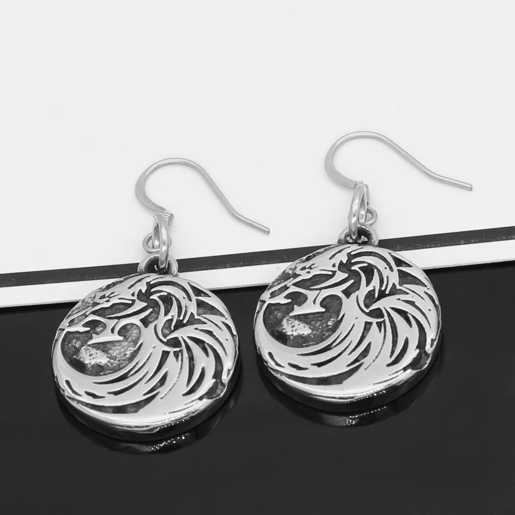 

Nordic viking odin wolf amulet rune Stainless steel earrings -small size with valknut gift bag