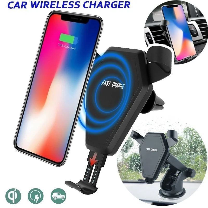 

2 in 1 Fast QI Wireless Car Charger Car Gravity Linkage Air Vent Charging Stand for iPhone X 8 Plus Samsung Galaxy Note 8 S9 S8