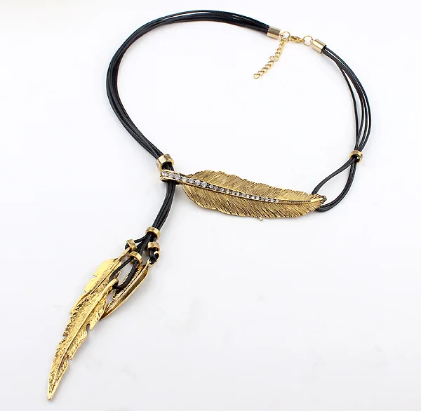 Multilayer Bohemian Feather Leaves Pendant Necklace Sweater Chain Jewelry Multilayer Bohemian Feather Leaves Pendant Necklace Sweater Chain Jewelry