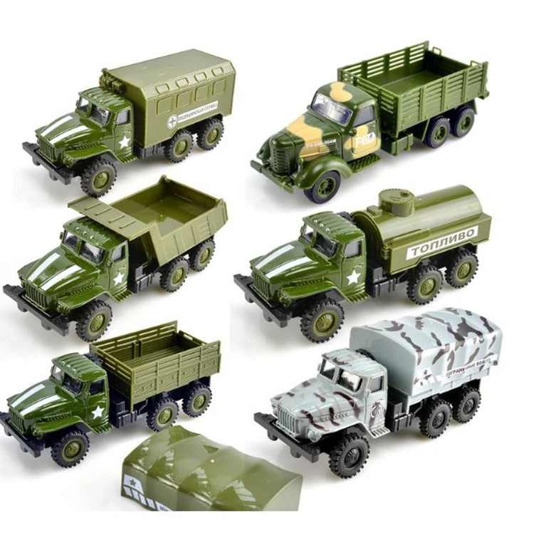 Militärfahrzeuge im Maßstab 1:24 Army Truck Toy Alloy Diecast Pull Bakc