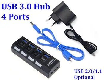 

500pcs 4 ports USB 3.0 High Speed Hub usb 3.0 Portable USB Hub With On/Off Switch USB Splitter Adapter Cable For PC Laptop