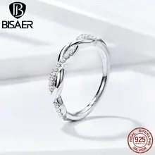 BISAER, скрученное кольцо, 925 пробы, серебро, только вы, прозрачный кубический циркон, кольца на палец для женщин, свадебные, Обручальные, ювелирные изделия ECR511