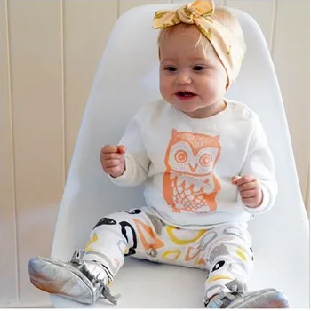 

New Baby Clothing Set long sleeve owl T-Shirt+ pants 2pcs Set Baby Boys Girls Clothe Infant Clothing