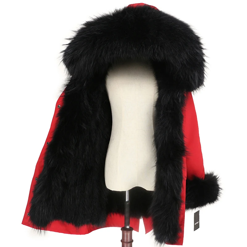 OFTBUY, Водоотталкивающее пальто, Длинная женская парка, натуральный Лисий мех, зимняя куртка, женская верхняя одежда, съемная уличная одежда, толстая теплая куртка - Цвет: red black black