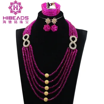 

Fuchsia New Nigerian African Wedding Earrings Necklace Bracelet Crystal Beads Jewelry Accessory Free Shipping Rhinestone ANJ387