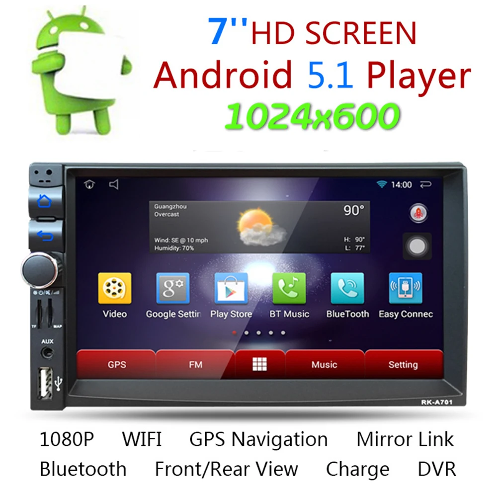 Автомобильный мультимедийный плеер 2DIN сенсорный экран 7 дюймов Android 5 1 MP5 DVD 1028x600