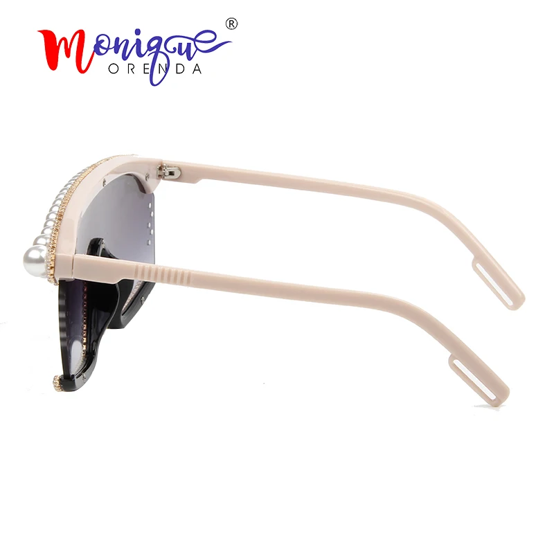 2019 New oversized sunglasses women pearl decoration gradient sun glasses men female shades vintage one piece goggles oculos 2019 New oversized sunglasses women pearl decoration gradient sun glasses men female shades vintage one piece goggles oculos