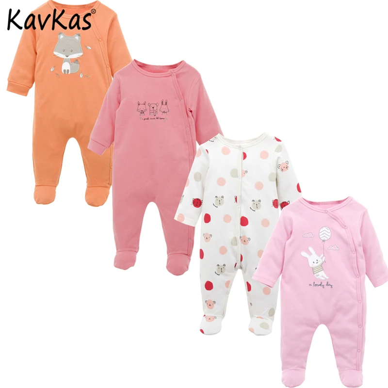 

2018 Cartoon 4pcs Long Sleeve Baby Footies Winter Onesies roupa bebe Cotton Baby Girl Jumpsuit 0-12M Infant Boy Coveralls Jumper