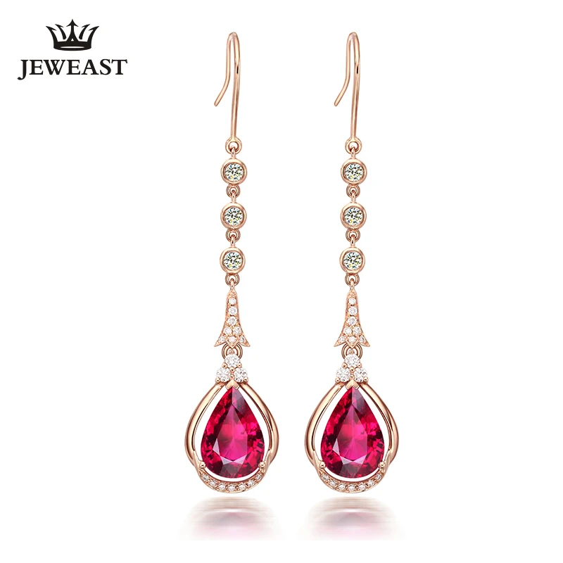 

Natural red tourmaline 18K Pure Gold Earring Real AU 750 Solid Gold Earrings Diamond Trendy Fine Jewelry Hot Sell New 2019