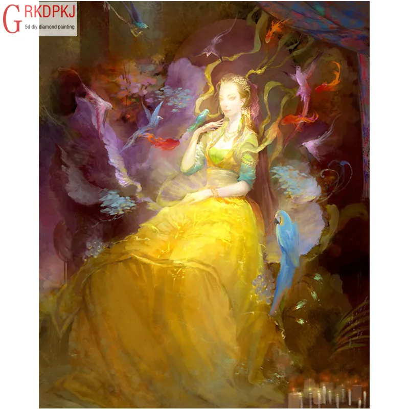 5D DIY Diamond Painting Full Square Round Embroidery Inlay Art Crafts Gift Fashion Home Decoration Painted Yellow Skirt | Дом и сад