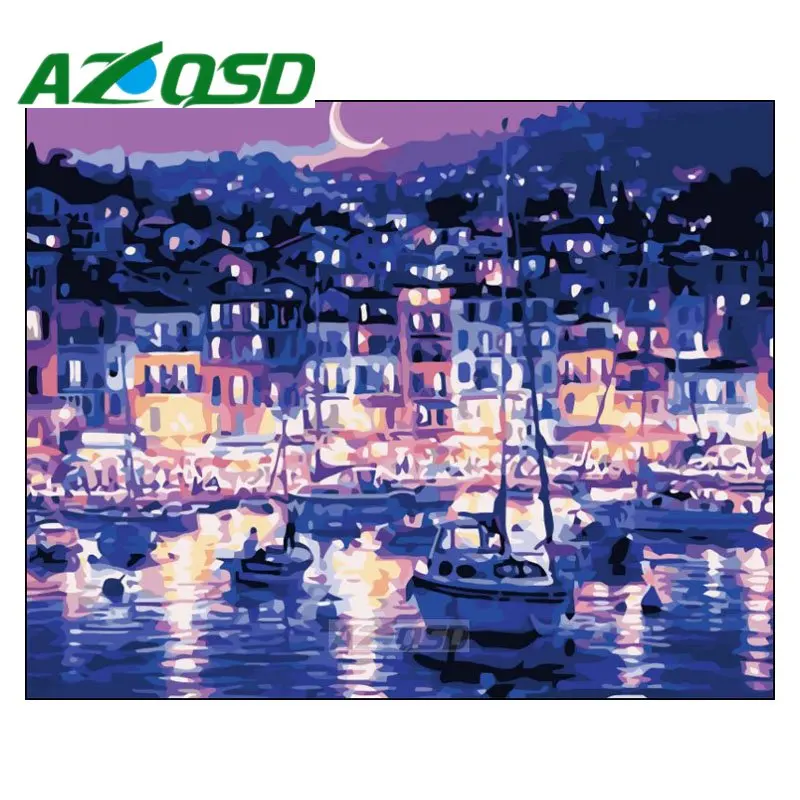

AZQSD 40*50cm Sea City Digital Acrylic Paint Kit Oil Painting by Number No Frame On Canvas Home Room Decor Wall Pictures szyh361