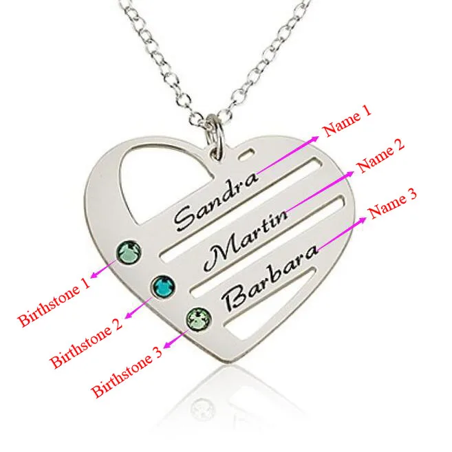 Love Pendant Heart Necklace with Birthstones 2016 New Listting Personality Birthstone Necklaces Custom Made Any Name YP2487