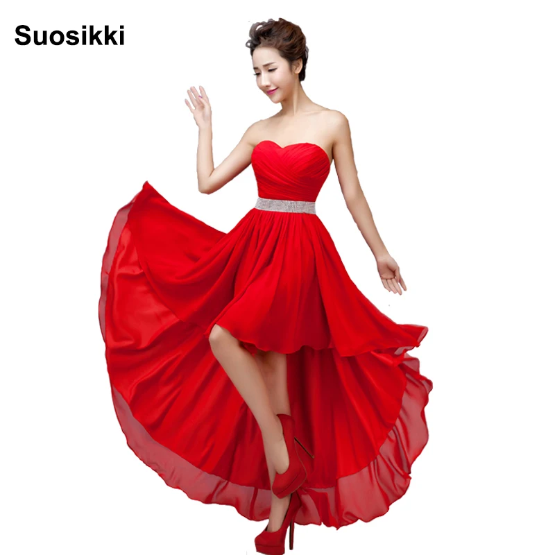 Suosikki без рукавов шифоновое короткое спереди и длинное сзади Бандажное платье для выпускного вечера короткие вечернее платье Большие