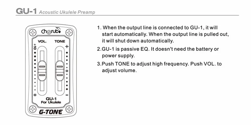 Херувим G тон 2-полосный укулеле эквалайзер Палочки вверх Гавайская гитара Эквалайзер с тюнером Палочки уп пьезо Керамика Палочки-предусилитель Системы