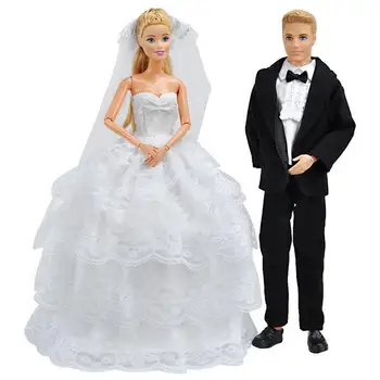 

Wedding Gown Dress Clothes + Formal Suit Outfit For Barbie Ken Doll