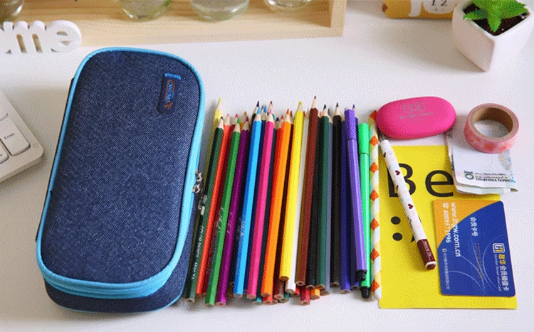 Креативный холщовый чехол-карандаш, большая сумка для хранения ручек, простой стиль, сумка-карандаш на молнии для мальчиков и девочек, школьные канцелярские принадлежности