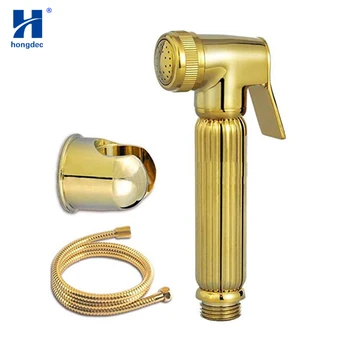 

Hongdec Luxury High Pressure Barss Gold Hand held Bidet Sprayer set with hose bracket for Toilet