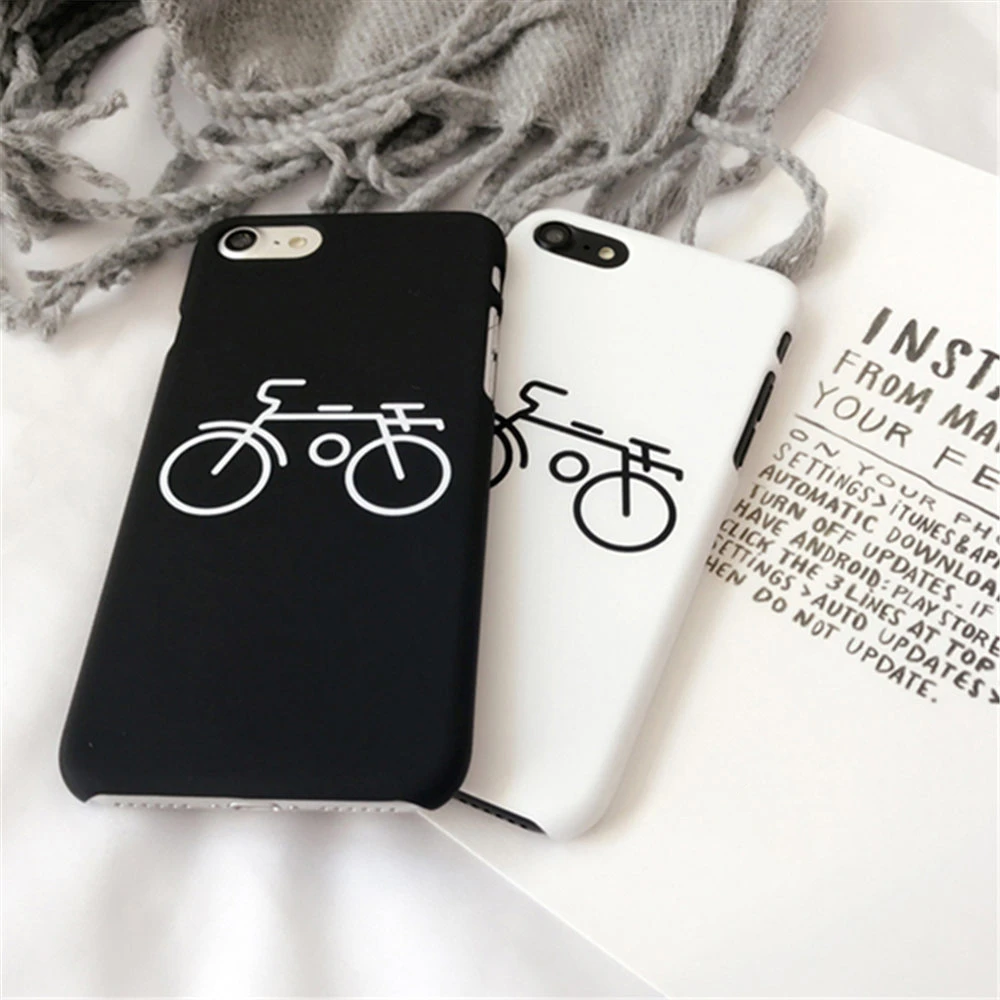 

KSTUCNE Phone Case For iPhone 8 7 6 6s Plus Funny Couples Black White Bicycle Painting Hard PC Cover Cases Phone Back Cover