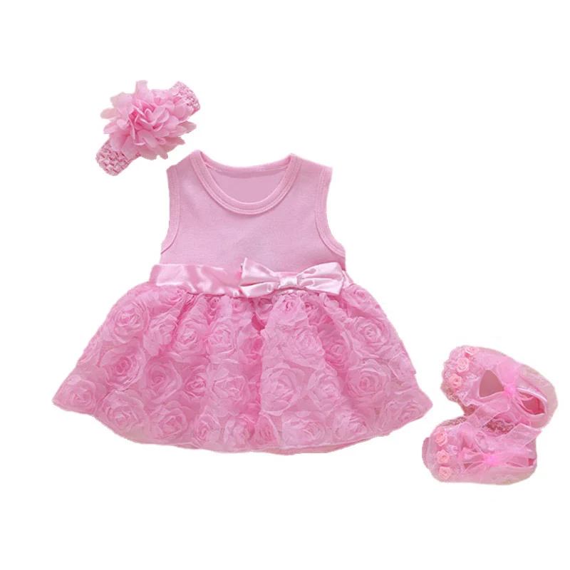 

New Born Baby Girls Infant Dress&clothes Kids Party Birthday Outfits 1-2years Shoes Set Christening Gown Baby Jurk Zomer