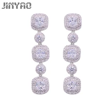 JINYAO Luxury Long Earrings For Women Bridal Sparkling Zircons Stud Earrings Wedding Accessories Jewelry