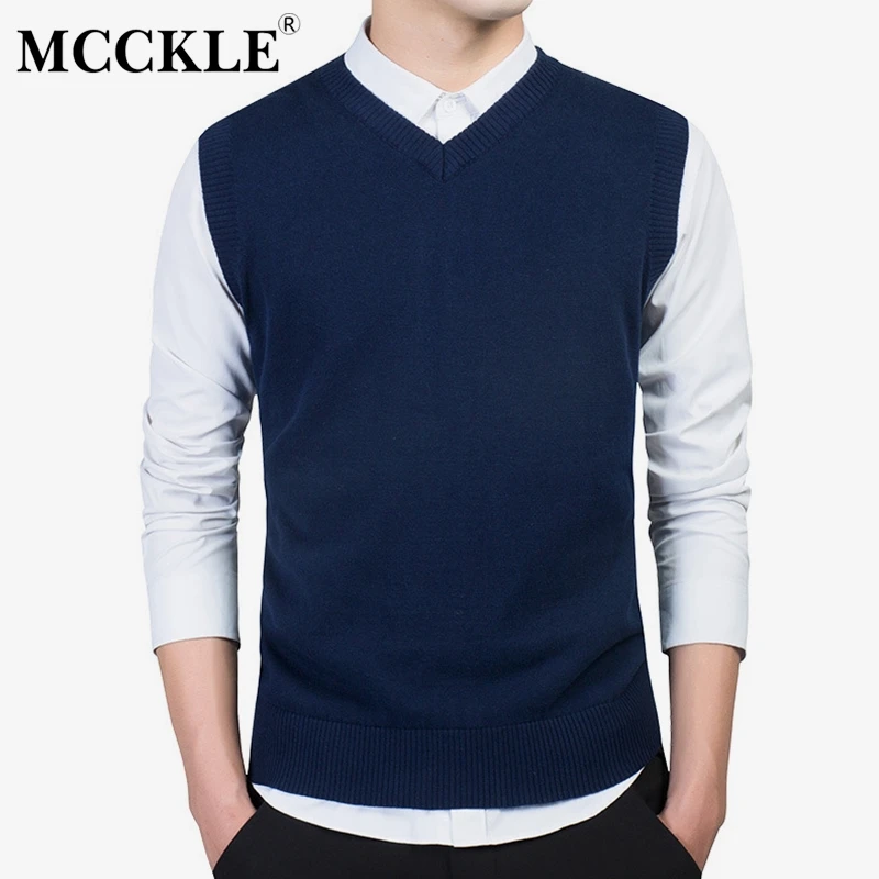 

Winter Men's Sweater Knit Vests 2019 Autumn Solid Casual Slim Cotton Man Tops Sleeveless Knitted Sweaters Pullover Tops For Men