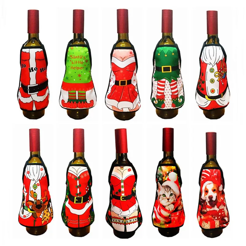 

Christmas ornaments Mini Christmas apron red wine bottle sets 11 styles bar KTV bottle sets