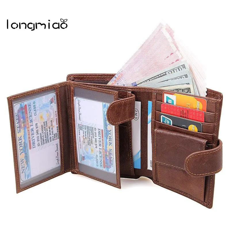 longmiao Best RFID Blocking Credit Card Holder Wallet Genuine Leather Men Wallets with Coin ...