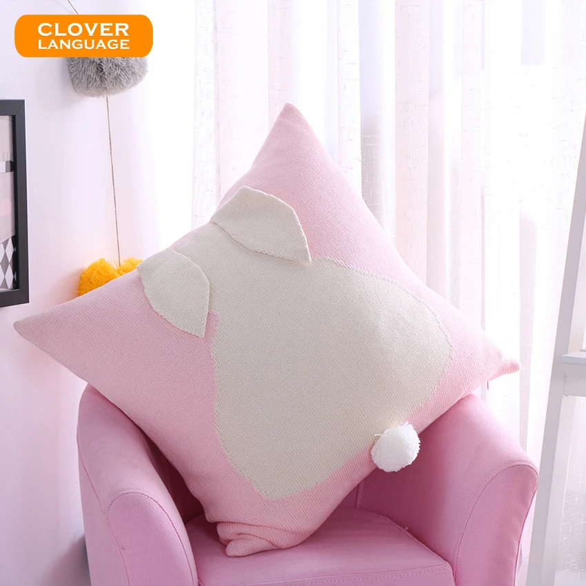 熱い 漫画バニーニットクッションカバーピンクシリーズウサギ耳枕子供の綿ニットクッションスロー枕 Cushions Throw Pillow Cushion Cover Pinkknitted Cushion Aliexpress