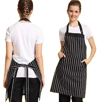 

Adjustable Black Stripe Bib Apron With 2 Pockets Cook Tool Women's and Men's Kitchen Tools